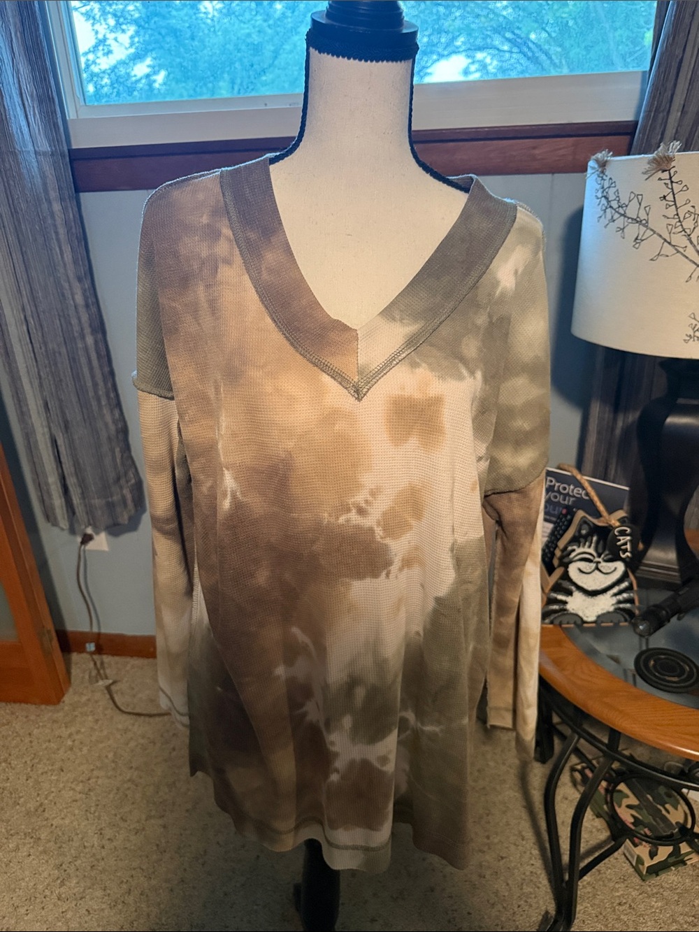 First Love Olive & Taupe Tie-Dye V-Neck Long Sleeve Top